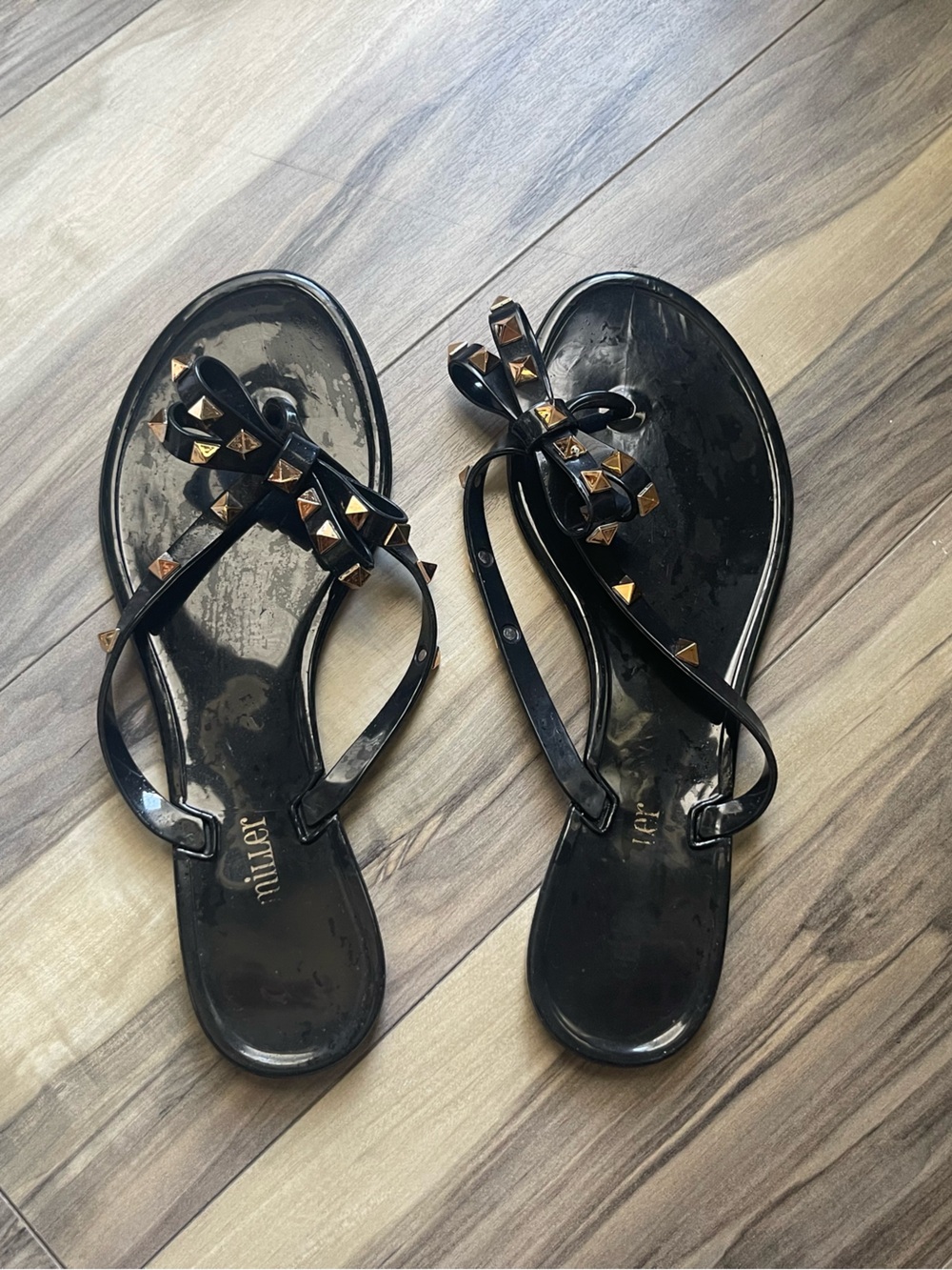 DSW Black Studded Bow Jelly Sandals